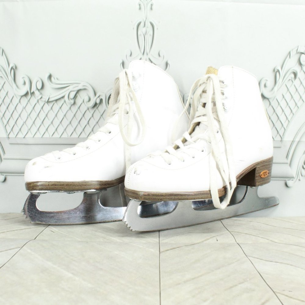 Riedell White Leather Lace Up Comfort Sport Ice Skates Shoes Size 3 - Picture 2 of 8